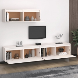 Szafki pod TV, 3 szt., białe, lite drewno sosnowe