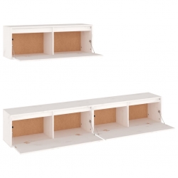 Szafki pod TV, 3 szt., białe, lite drewno sosnowe