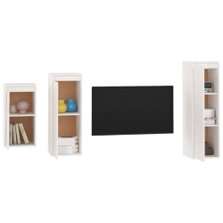 Szafki pod TV, 3 szt., białe, lite drewno sosnowe