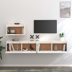 Szafki pod TV, 3 szt., białe, lite drewno sosnowe
