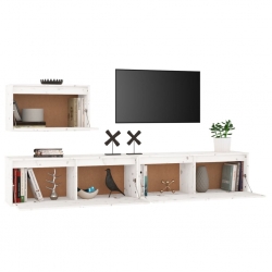Szafki pod TV, 3 szt., białe, lite drewno sosnowe