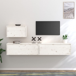 Szafki pod TV, 3 szt., białe, lite drewno sosnowe