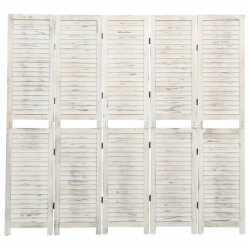 Parawan 5-panelowy, postarzany biały, 178,5x166 cm, lite drewno