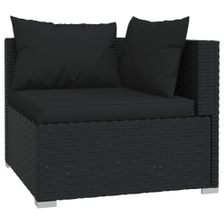 3-osobowa sofa z poduszkami, czarna, polirattan