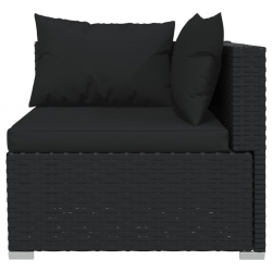 3-osobowa sofa z poduszkami, czarna, polirattan