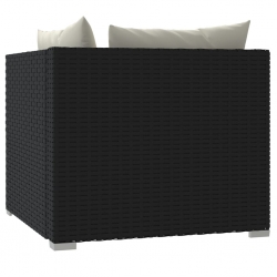 2-osobowa sofa z poduszkami, czarna, polirattan