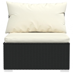 3-osobowa sofa z poduszkami, czarna, polirattan