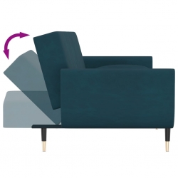 2-osobowa kanapa, z 2 poduszkami, niebieska, aksamitna