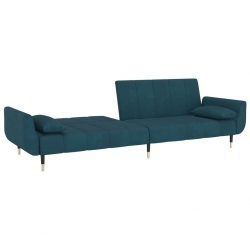 2-osobowa kanapa, z 2 poduszkami, niebieska, aksamitna