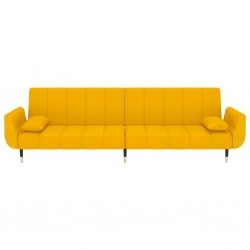 2-osobowa kanapa z 2 poduszkami, żółta, aksamitna