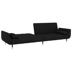 2-osobowa kanapa z 2 poduszkami, czarna, aksamitna