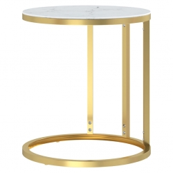 Stolik boczny, złota rama i biały marmur, szkło hartowane 45 cm