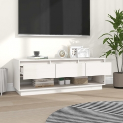 Szafka pod TV, biała, 110,5x34x40 cm, lite drewno sosnowe