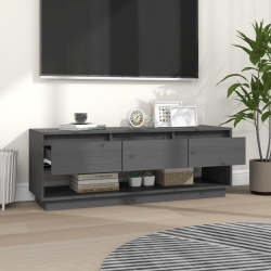 Szafka pod TV, szara, 110,5x34x40 cm, lite drewno sosnowe