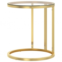 Stolik boczny, złota rama i przezroczyste szkło hartowane 45 cm