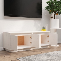 Szafka pod telewizor, biała, 110x34x40 cm, lite drewno sosnowe