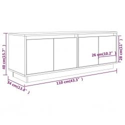 Szafka pod telewizor, biała, 110x34x40 cm, lite drewno sosnowe