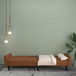 2- osobowa sofa rozkładana, brązowa, obita mikrofibrą