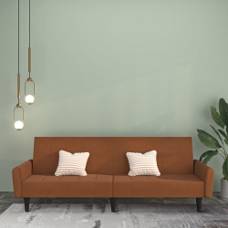 2- osobowa sofa rozkładana, brązowa, obita mikrofibrą