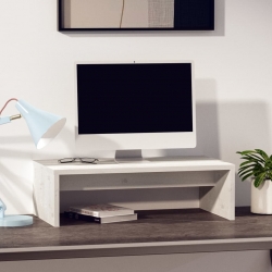 Podstawka na monitor, biała, 50x27x15 cm, lite drewno sosnowe