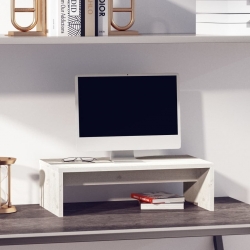 Podstawka na monitor, biała, 50x27x15 cm, lite drewno sosnowe