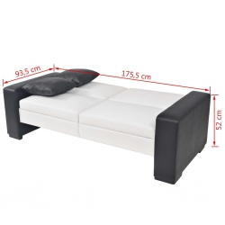 Kanapa rozkładana z podłokietnikami, PVC, biała, regulowana