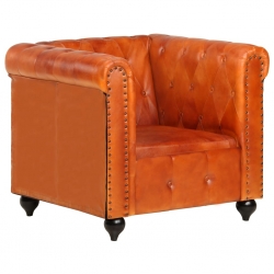 Fotel Chesterfield, brązowy, skóra naturalna
