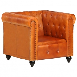 Fotel Chesterfield, brązowy, skóra naturalna