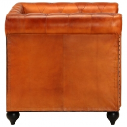 Fotel Chesterfield, brązowy, skóra naturalna