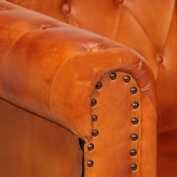 Fotel Chesterfield, brązowy, skóra naturalna