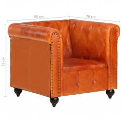 Fotel Chesterfield, brązowy, skóra naturalna