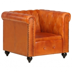Fotel Chesterfield, brązowy, skóra naturalna