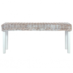 Ławka, 110 cm, biała, rattan kubu i lite drewno mango