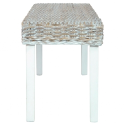 Ławka, 110 cm, biała, rattan kubu i lite drewno mango