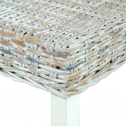 Ławka, 110 cm, biała, rattan kubu i lite drewno mango