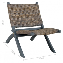 Krzesło, szare, naturalny rattan kubu i lite drewno mahoniowe