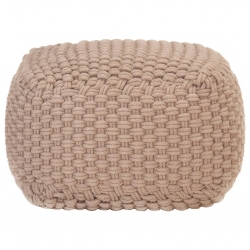 Puf ręcznie dziergany, brązowy, 50x50x30 cm, bawełna