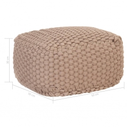 Puf ręcznie dziergany, brązowy, 50x50x30 cm, bawełna