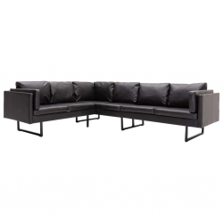 Sofa narożna, tapicerowana sztuczną skórą, czarna