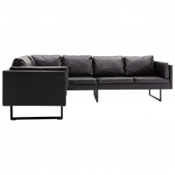 Sofa narożna, tapicerowana sztuczną skórą, czarna