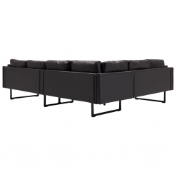 Sofa narożna, tapicerowana sztuczną skórą, czarna