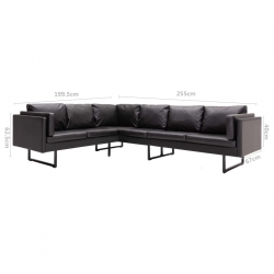Sofa narożna, tapicerowana sztuczną skórą, czarna