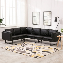 Sofa narożna, tapicerowana sztuczną skórą, czarna