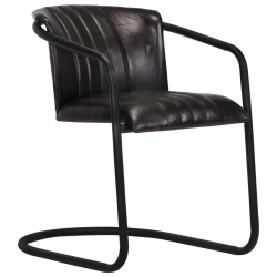 Krzesła stołowe, 6 szt., czarne, naturalna skóra
