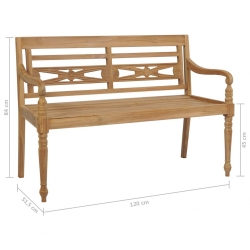 Ławka Batavia z kobaltową poduszką, 120 cm, lite drewno tekowe