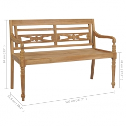 Ławka Batavia z szarą poduszką, 120 cm, lite drewno tekowe