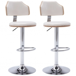 Stołki barowe, 2 szt., białe, gięte drewno i ekoskóra