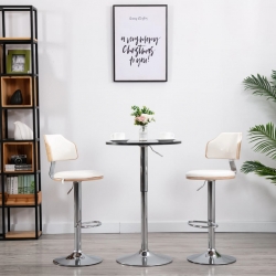 Stołki barowe, 2 szt., białe, gięte drewno i ekoskóra