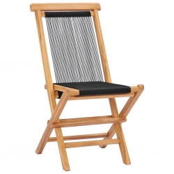 Składane krzesła ogrodowe, 2 szt., lite drewno tekowe i sznurek