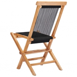 Składane krzesła ogrodowe, 2 szt., lite drewno tekowe i sznurek